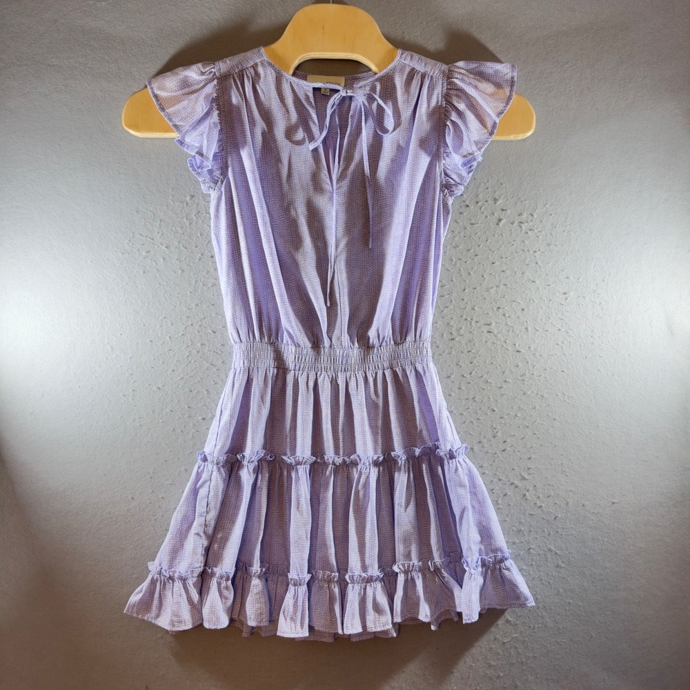 023 | PINCH Boho Ruffle Smocked Tiered Flutter Sleeve Mini Dress Purple Womens S